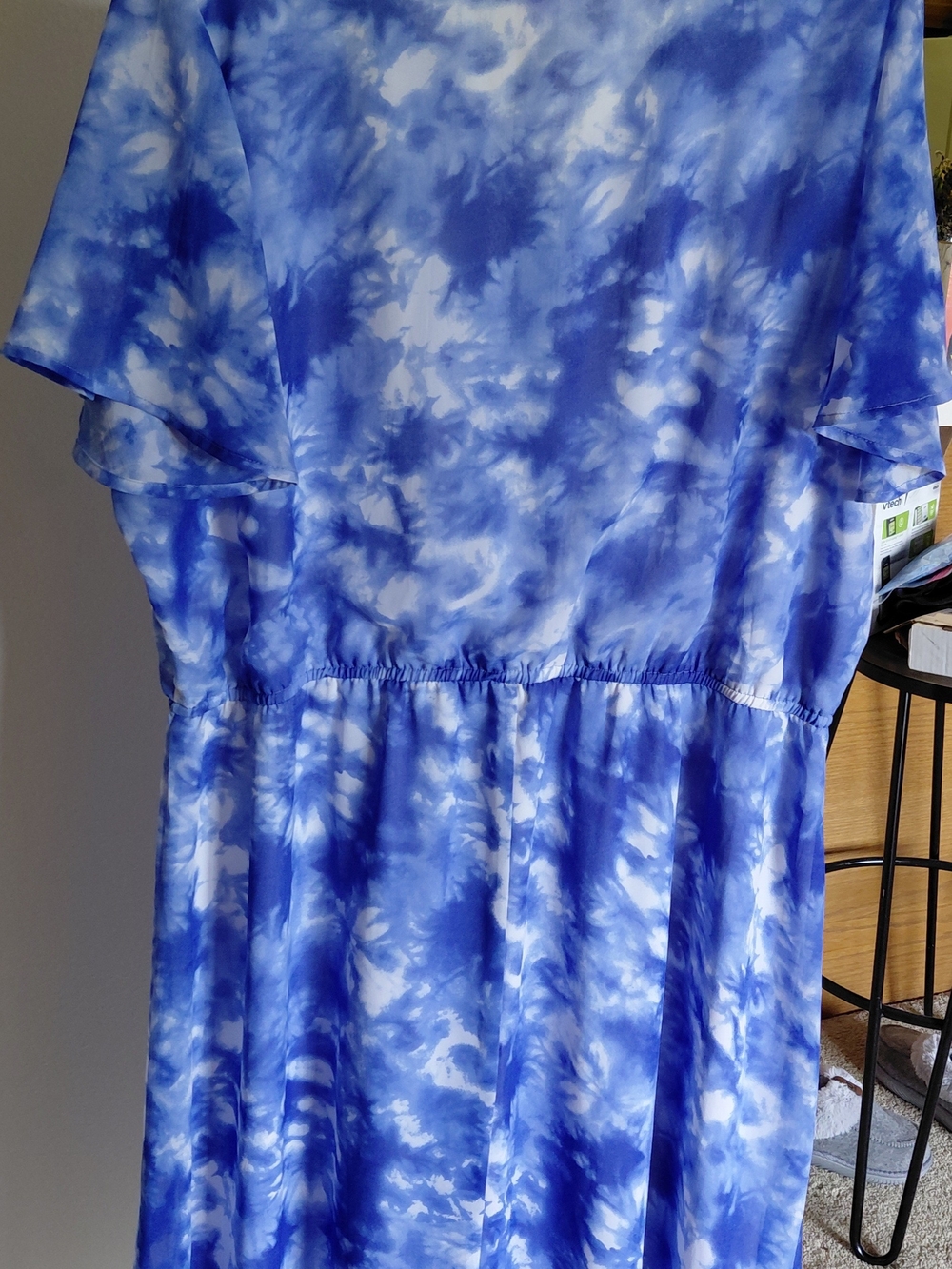 Woman Within Blue Tie-Dye V-Neck Midi with Elastic Waist - Picture 4 of 4